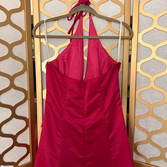 Vintage Jessica McClintock Gunne Sax Size 11/12 Fuchsia Satin Halter Y2K Gown - Picture 6 of 16